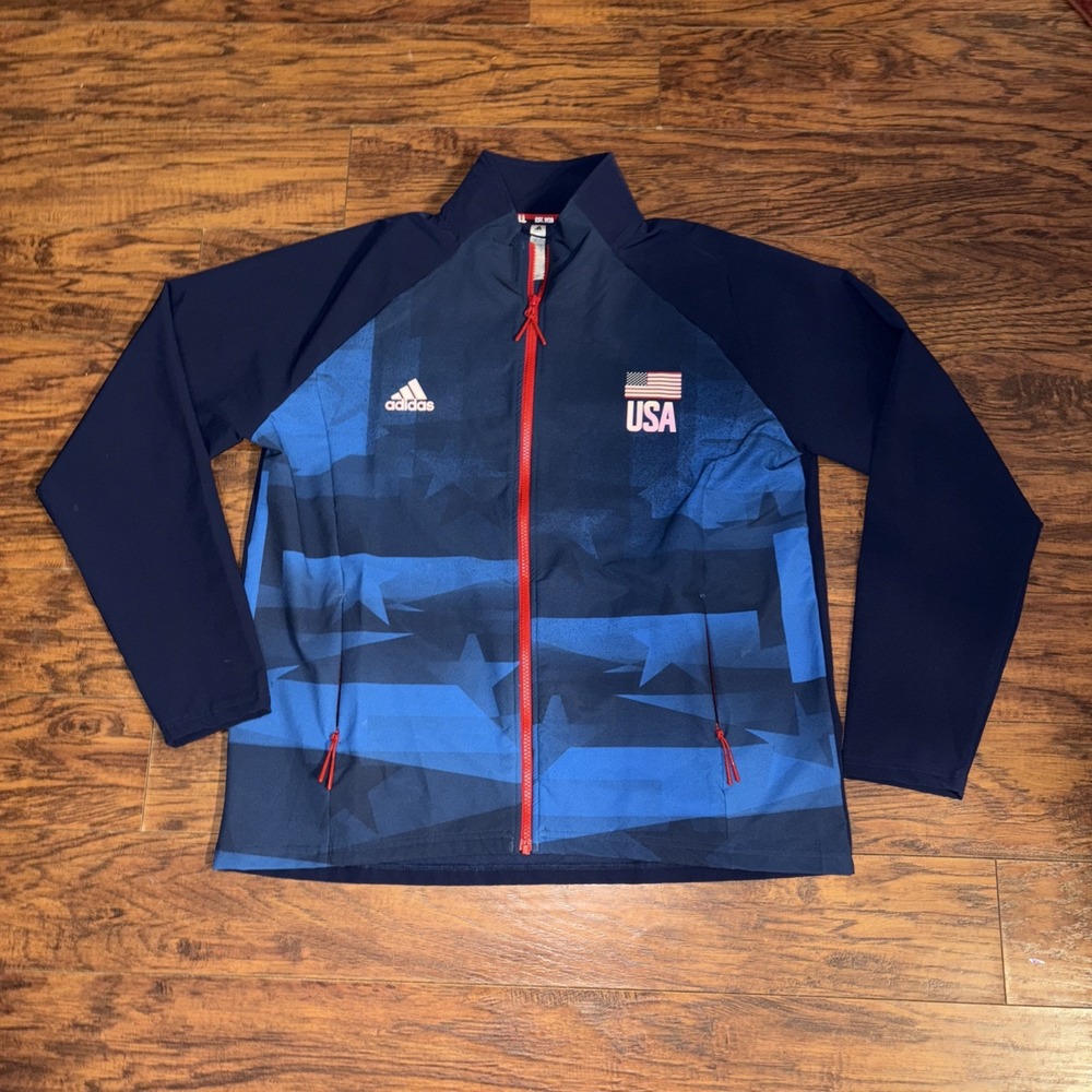 USA Volleyball Track Jacket Women's XLarge Warm Up Full Zip‎ Blue Adidas
